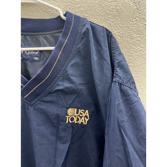 Swingster Windbreaker Size XL USA Today Blue Embroidered Long Sleeve V-Neck - Picture 4 of 12